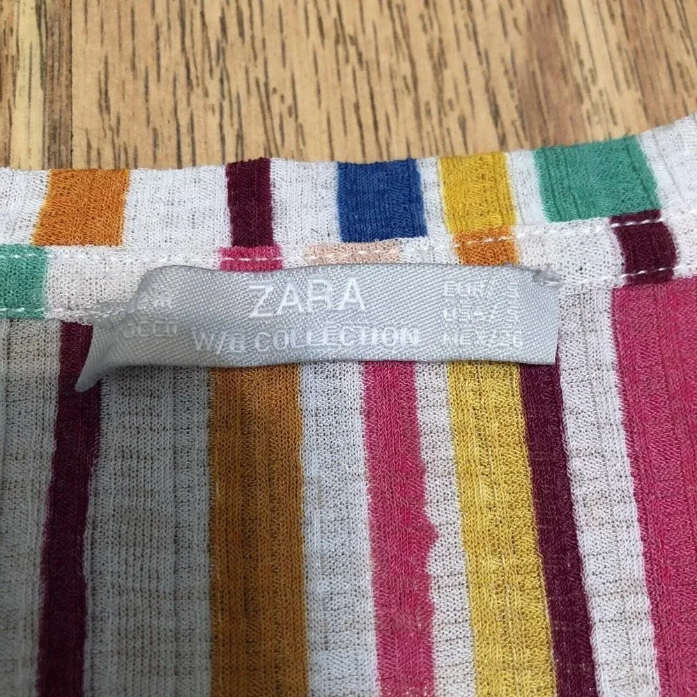 zara wb collection rainbow trim sleeve semi sheer material V Neck Size Small S - Picture 4 of 8